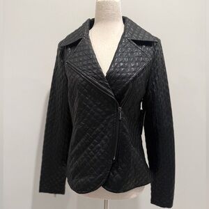 Coffee Shop Faux Leather Quilted Jacket Medium NEW